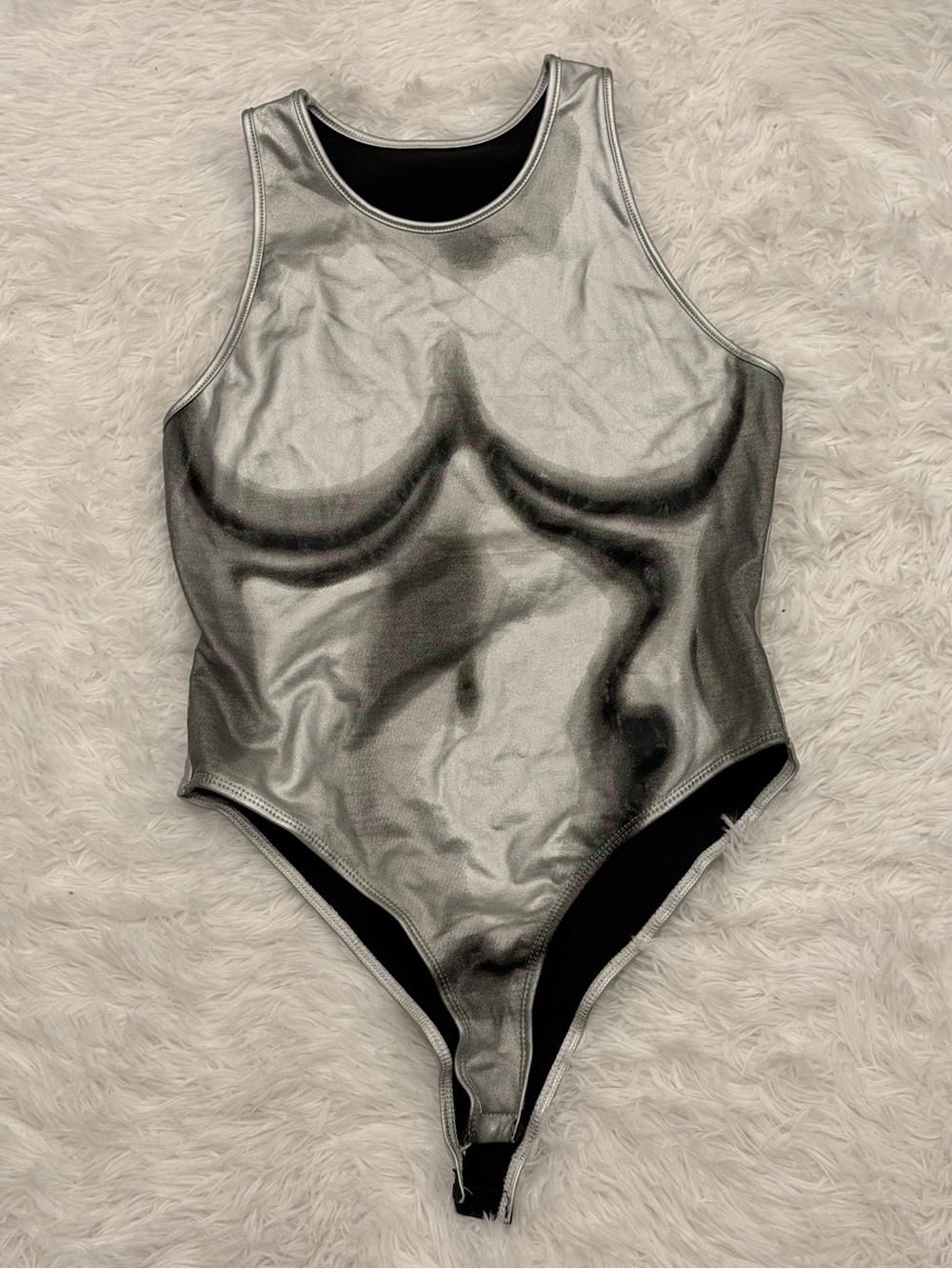 Metallic Silver High-Cut Women's One-Piece
